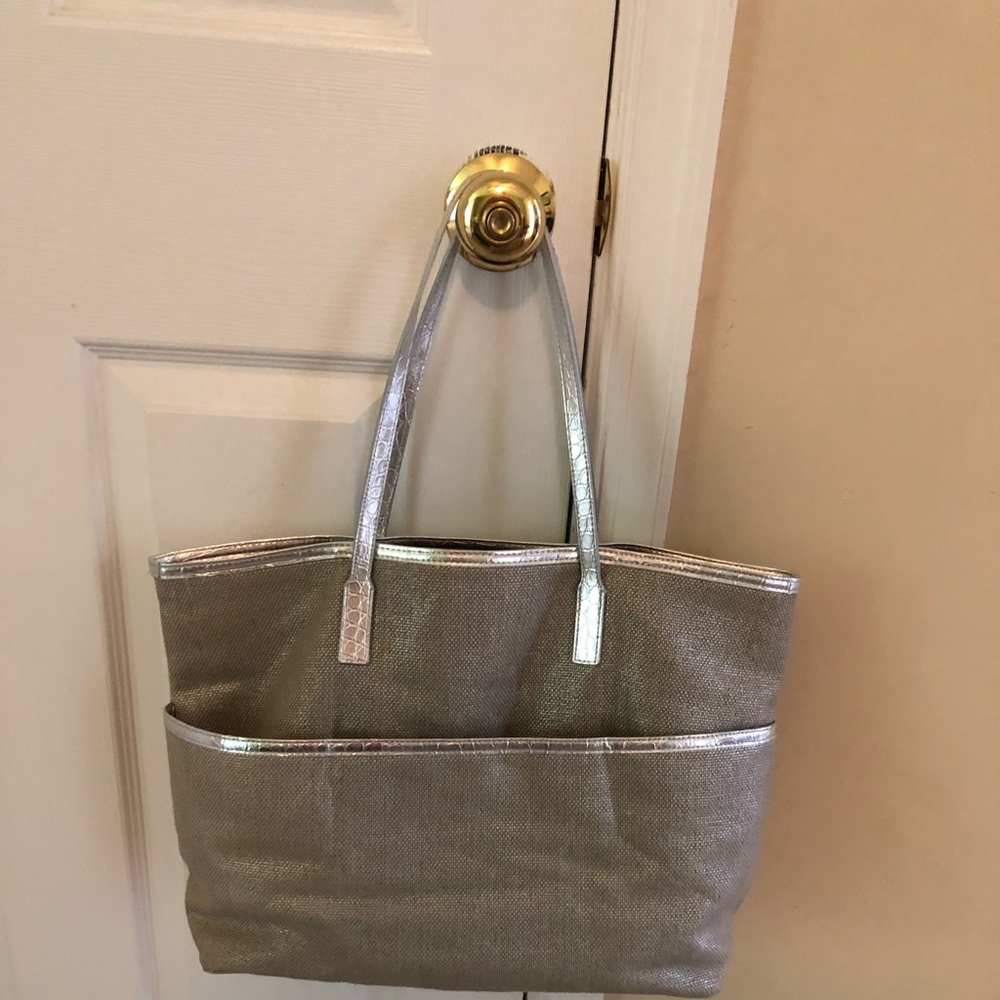 Michael Kors Silver and tan canvas bag